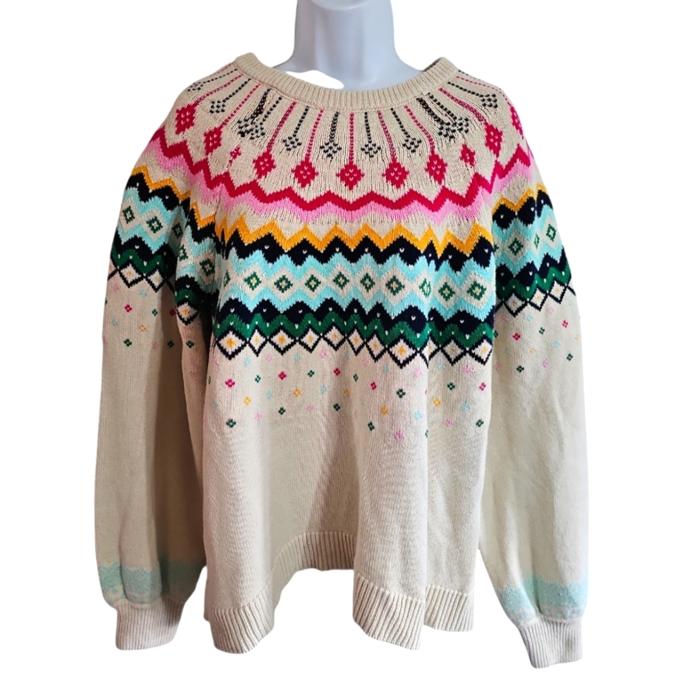 Crown & Ivy Women Luxe Fair Isle Colorful Knit Sweater XXL Preppy Coquette Chic - Picture 2 of 7